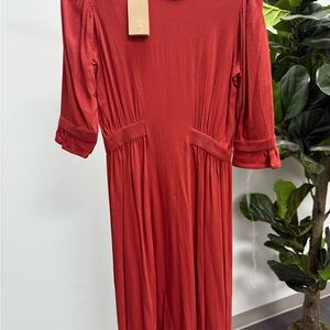 Elegant Long Sleeve Rust Dress